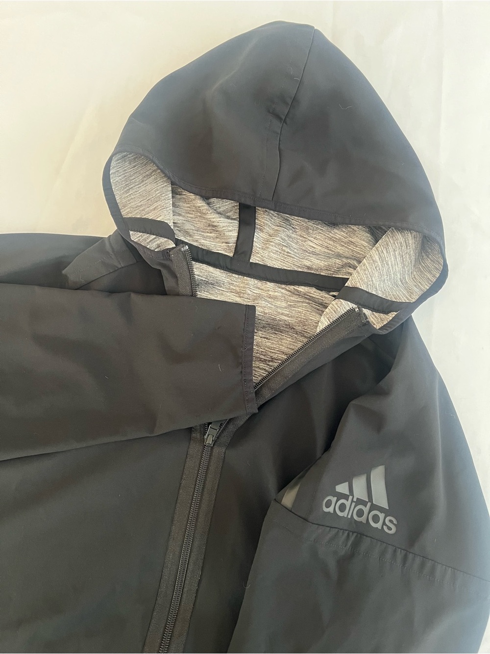 adidas Black Hooded Jacket with Heathered Lining
